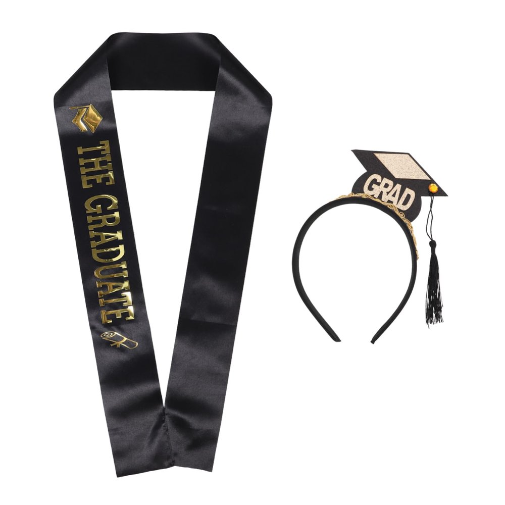 BESTYASH 2pcs Graduation Hat and Sash Set Tassel Doctoral Cap Headband for Graduation Decorations Party Favors and Memorable Celebrations