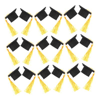 24Pcs Mini Graduation Cap Cake Toppers with Yellow Tassel, Grad Party Decor