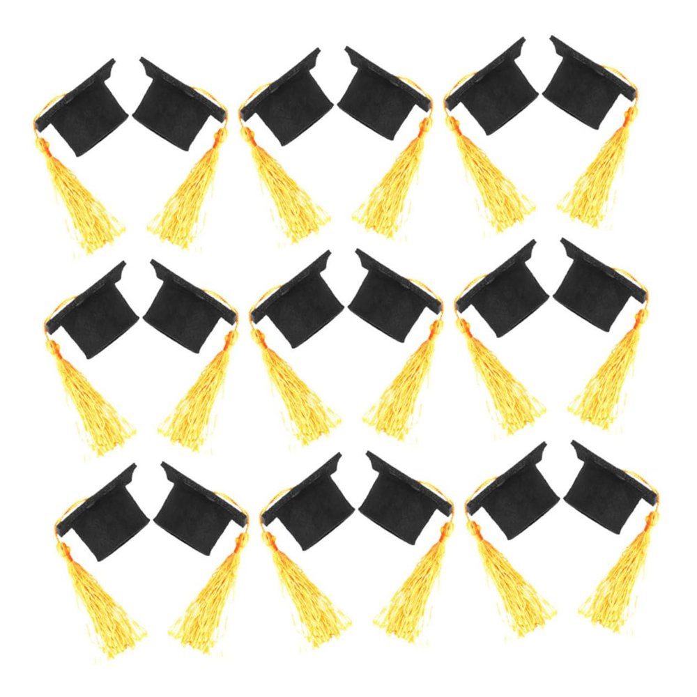 24Pcs Mini Graduation Cap Cake Toppers with Yellow Tassel, Grad Party Decor