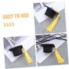 24Pcs Mini Graduation Cap Cake Toppers with Yellow Tassel, Grad Party Decor view 3