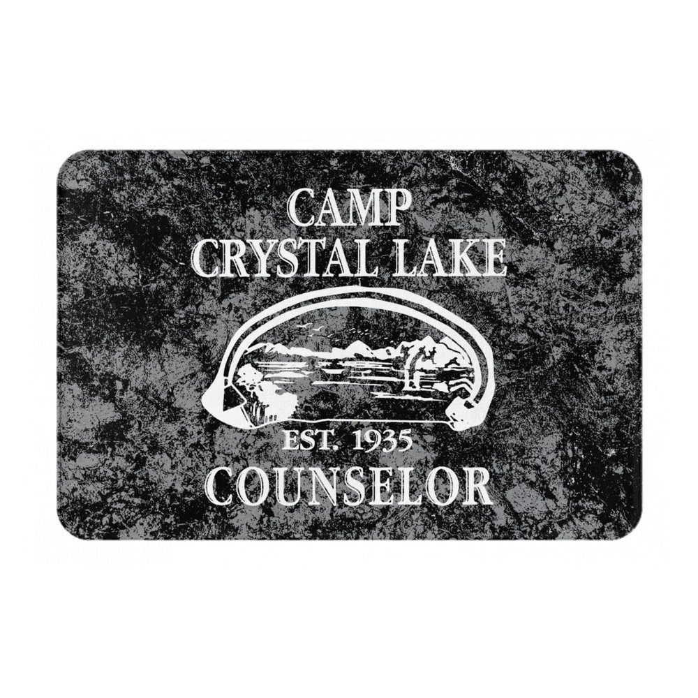 AHUNARLOP 1980 Camp Crystal Lake Counselor Indoor Doormat 24" x 16" - Non-Slip Entrance Rug for Bathroom, Kitchen, Front Door - Absorbent Waterproof Bath Mats for Indoor Use (Black)