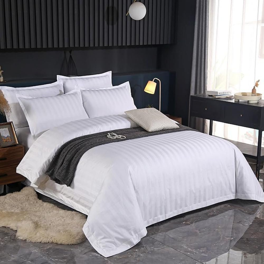 UJNHGQ Comfort 4Pcs Duvet Cover Set Damask Stripes Premium Hotel Quality Microfiber Soft Duvet Cover Bed Sheet Pillowcase Double Queen,2,Queen 200X230cm6Pcs