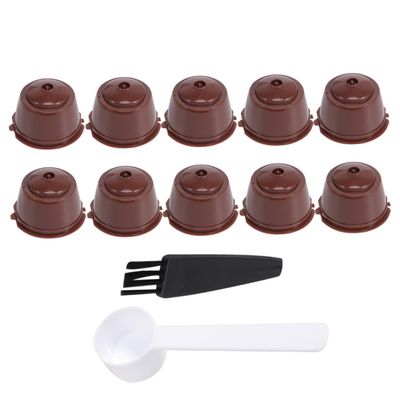HAKIDZEL Refillable Coffee Capsule Filter Set with Spoon and Brush Compatible with Dolce Gusto Practical Coffee Strainer for Versatile Brewing Light Brown