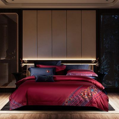 4/6/9Pcs Soft 1000TC Cotton Premium Wine Red Bedding Sets Double Super King Duvet Cover Bed Sheet Pillowcases,Color 1,King Size 9pcs