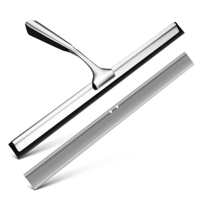 NOLITOY 1set Shower Squeegee with Replacement Strip and Wall Mounted Adhesive Hook for Cleaning Shower Doors Tiles and Car for Streak Finish