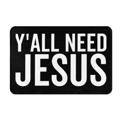 AMZWZSH Y'all Need Jesus Indoor Doormat 24" x 16" - Non-Slip Entrance Rug for Bathroom, Kitchen, Front Door - Absorbent Waterproof Bath Mats for Indoor Use (Black)