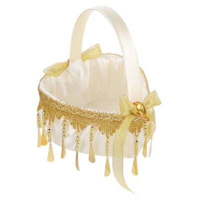 Elegant Heart Flower Girl Basket with Lace and Bowknot