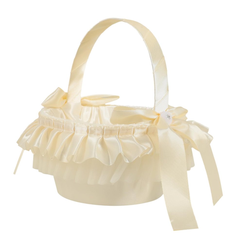 Bowknot Floral Basket Wedding with Handle for Flower Girl