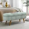 DERCASS Ottoman Oval Storage Bench,Stool with Rubber Wood Legs for Living Room, Entryway and Bedroom (Cyan) view 1