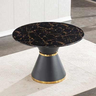 46.85" Faux Marble Dining Table, Round Dining Table with Faux Marble Top and MDF Pedestal Base, Circle Dining Room Table, Modern Office Computer Dinner Table for Living Room