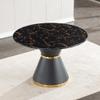 46.85" Faux Marble Dining Table, Round Dining Table with Faux Marble Top and MDF Pedestal Base, Circle Dining Room Table, Modern Office Computer Dinner Table for Living Room view 1