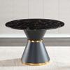 46.85" Faux Marble Dining Table, Round Dining Table with Faux Marble Top and MDF Pedestal Base, Circle Dining Room Table, Modern Office Computer Dinner Table for Living Room view 3