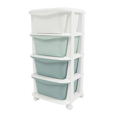 4 Tier Rolling Storage Drawer Cart, Plastic Storage Trolley with Wheels, 4 Drawer Utility Chest Toy Organizer for Living Room Bathroom Office (Gradient Green)