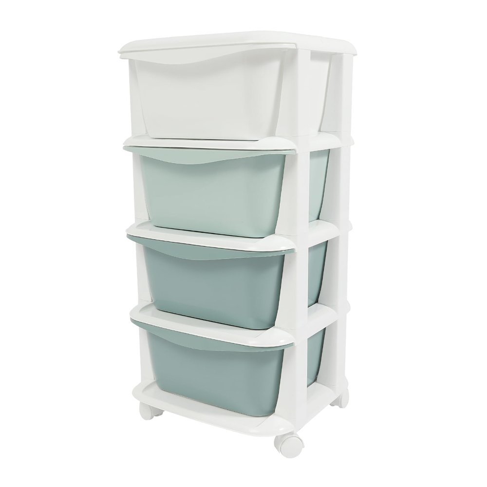 4 Tier Rolling Storage Drawer Cart, Plastic Storage Trolley with Wheels, 4 Drawer Utility Chest Toy Organizer for Living Room Bathroom Office (Gradient Green)