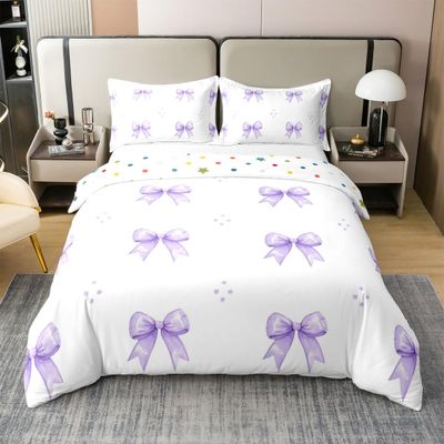 100% Cotton Girly Purple Black Butterfly Knot Duvet Cover Twin Size Cute Aesthetic Bow Knot Comforter Cover For Women Adults Decorative Bedding Set Romantic Modern Geometric Spots Bedclothes