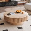 39.37 Inch Round Coffee Table with Storage, Modern Wood Coffee Tables for Living Room, Oak Circle Drum Coffee Table with Sturdy Pedesta,Low Circular Fluted Center Table for Apartment Living Room view 1