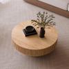 39.37 Inch Round Coffee Table with Storage, Modern Wood Coffee Tables for Living Room, Oak Circle Drum Coffee Table with Sturdy Pedesta,Low Circular Fluted Center Table for Apartment Living Room view 2