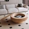39.37 Inch Round Coffee Table with Storage, Modern Wood Coffee Tables for Living Room, Oak Circle Drum Coffee Table with Sturdy Pedesta,Low Circular Fluted Center Table for Apartment Living Room view 3