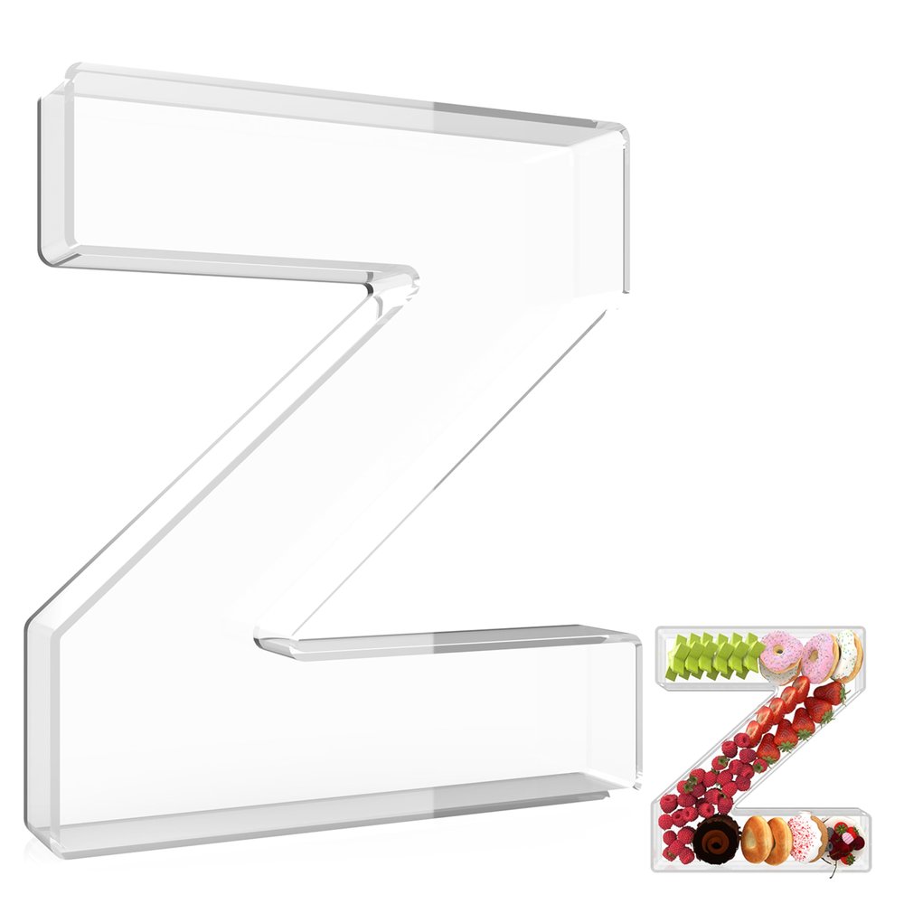 13.8" Extra Large Acrylic Letter Charcuterie Board Box, Reusable Fillable Letter Cake Candy Dish Display Serving Tray for Birthday Anniversary Party Decoration (Z)