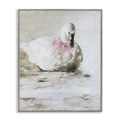Stupell Industries Charming Duck with Pink Bow Gray Framed Giclee Art, design by Carol Robinson, 16 x 20