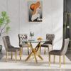 5 Piece Circle Glass Dining Table Set for 4, 35" Round Table and Velvet Chairs Set of 4, Kitchen Dinner Table Set for 4, Round Dining Room Sets for 4 for Breakfast Dinette Small Space, Grey & Gold view 2