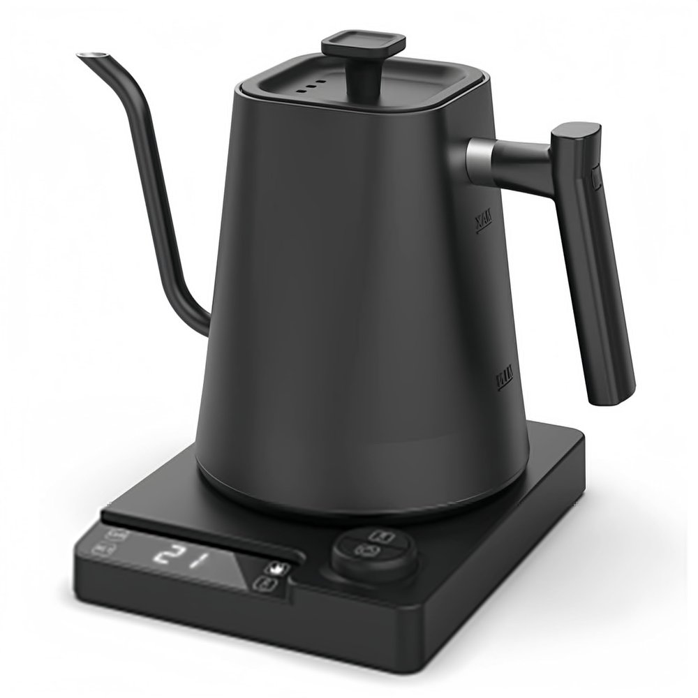 1L Electric Gooseneck Kettle For Coffee and Tea, Fast Boil, 1200W Pour Over Kettle, Stainless Steel Water Boiler, Temperature Control (black A)