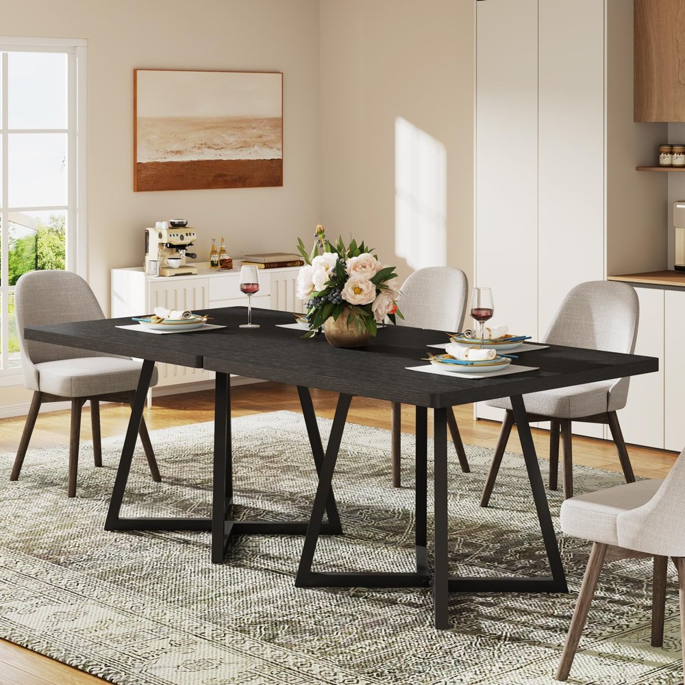 Tribesigns Square Dining Table Set of 2, 31.5" Industrial Dinner Table with Metal Base, Kitchen Table for Dining Room, Small Space, Apartment, Black (Chairs are not Included)