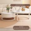 Modern Round Nesting Coffee Table,Ivory Wood Circle Embossed Design Center Table with Drawer,Sturdy End Table,Space Saving for Living Room,Bedroom(31.5+23.6, C+Stool) view 3