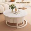 Modern Round Nesting Coffee Table,Ivory Wood Circle Embossed Design Center Table with Drawer,Sturdy End Table,Space Saving for Living Room,Bedroom(31.5+23.6, C+Stool) view 4