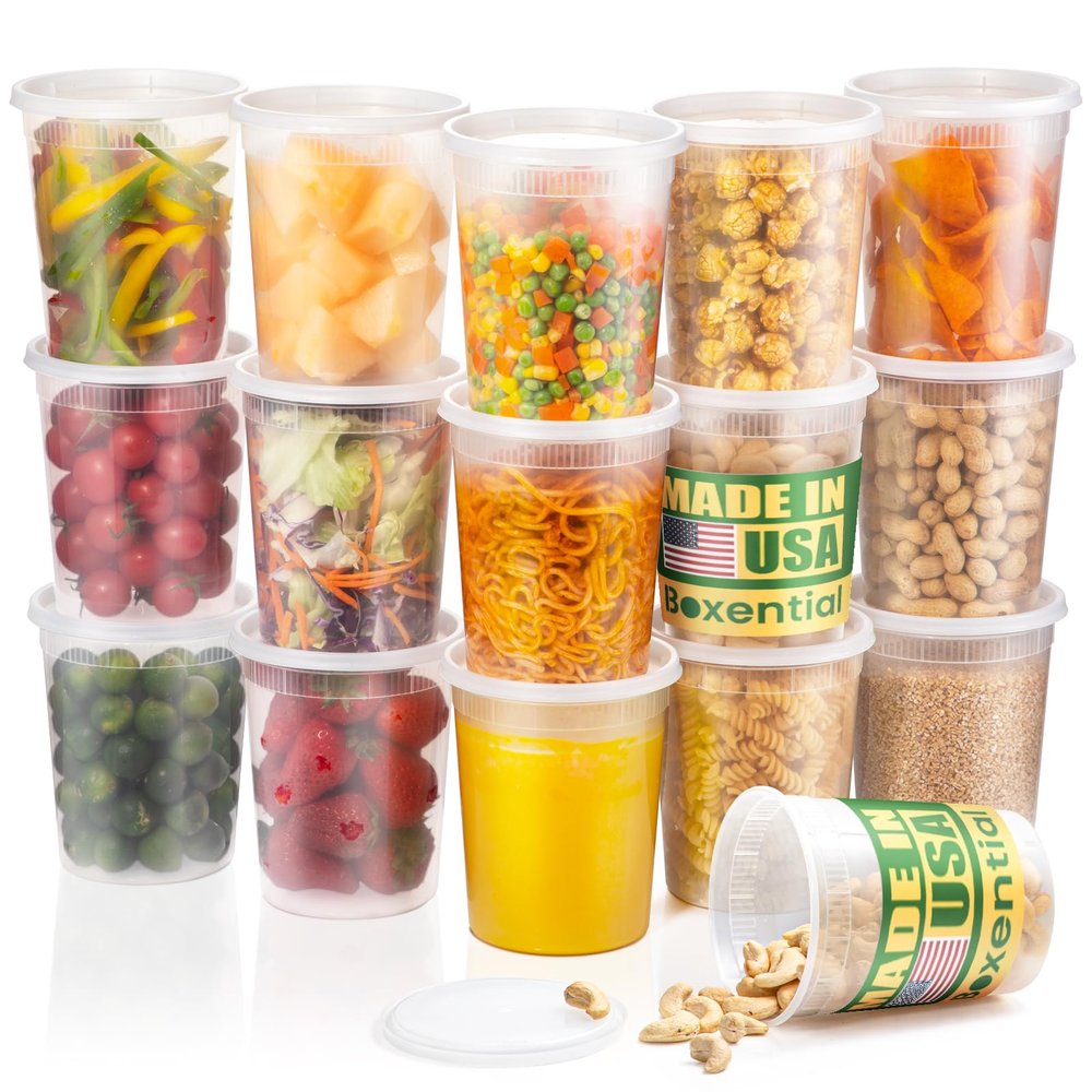 32 oz Deli Containers with Lids [24 Set] Made in USA, BPA-Free Plastic Food Containers, Freezer & Microwave Safe, Stackable Meal Prep & Soup Storage Containers, Ideal for Takeout & Kitchen Use
