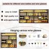 59.1in Large Wall Mounted Wine Rack, 4 Tier Wall Mount Bottle Rack with Glass Holder, Industrial Metal Floating Bar Liquor Bottles Display Storage Shelf for Dining Room, Kitchen (Black,Right ,59.1in) view 4