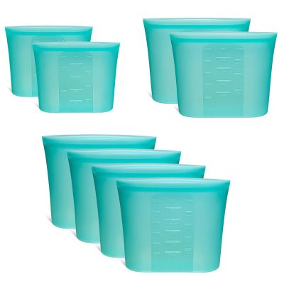 8-Pack Reusable Silicone Food Storage Bags, 100% Silicone Stand-Up Wide-Open Zip-Lock Reusable Storage Bags for Food, Freezer Microwave Oven Dishwasher Safe, Aqua, 4M 2S 2XS