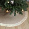 ORTIGIA 36 Inch Christmas Tree Skirt Linen Burlap with Tassels Fringe Trim view 1