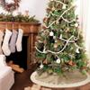 ORTIGIA 36 Inch Christmas Tree Skirt Linen Burlap with Tassels Fringe Trim view 3