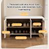 DEJIKOKU Wooden Rattan Shoe Storage Bench Organizer with Cushioned, Adjustable Shelves, Shoe Cabinet for Entryway Hallway(Khaki,60x35x43cm) view 4
