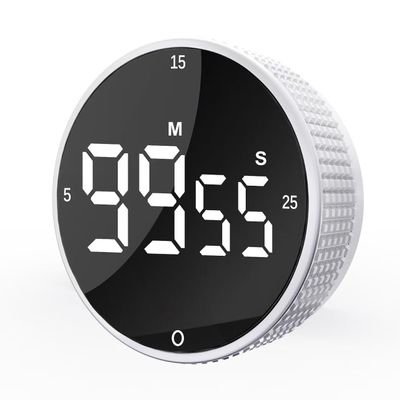 Upgrade Digital Kitchen Timer - Magnetic Countdown Countup Visual Pomodoro Timer with Large LED Display, 3-Preset Times (5, 15, 25), 3 Volume Levels, Ideal for Cooking, Baking and Fitness (1, White)