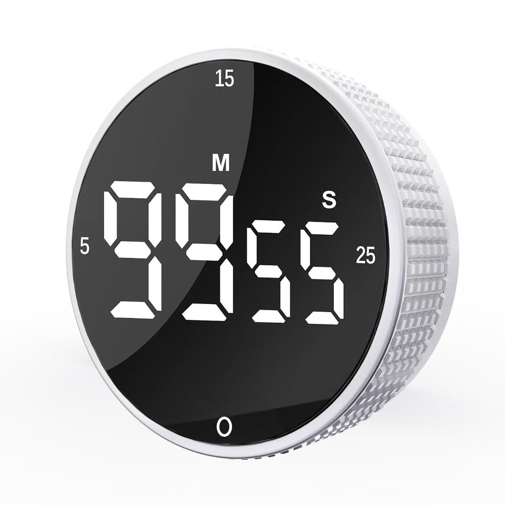 Upgrade Digital Kitchen Timer - Magnetic Countdown Countup Visual Pomodoro Timer with Large LED Display, 3-Preset Times (5, 15, 25), 3 Volume Levels, Ideal for Cooking, Baking and Fitness (1, White)