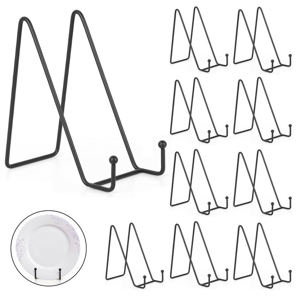 10-Pack Metal Plate & Photo Display Stands, Simple Tabletop Holders For Artworks, Books, Plates, And More