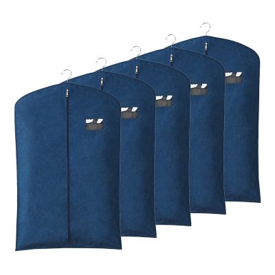 AIBEINUO 5 Pack Garment Bags for Storage, Oxford Suit Bags with Clear Window, Hanging Clothes Bag for Storage for Clothes in Bedroom(Blue,58x9x130cm)