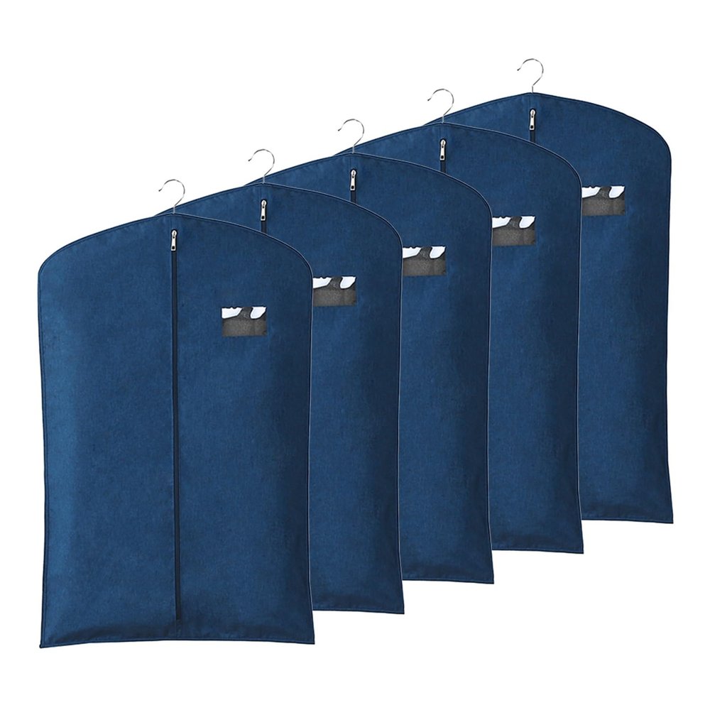 AIBEINUO 5 Pack Garment Bags for Storage, Oxford Suit Bags with Clear Window, Hanging Clothes Bag for Storage for Clothes in Bedroom(Blue,58x9x130cm)