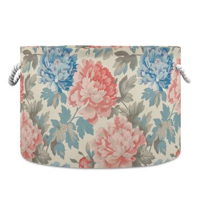 Blooming Blue and Pink Flowers storage basket collapsible and waterproof clothes hamper with sturdy handle Hamper totes bins for closet desk shoe