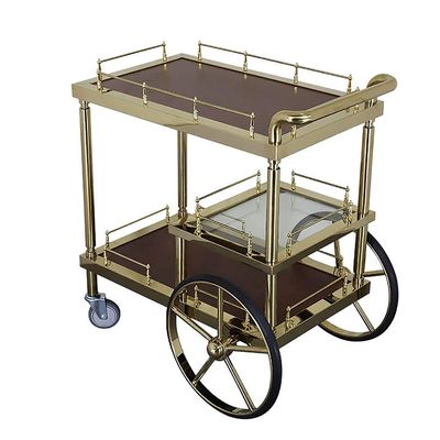 EHVYBDX 3 Tier Stainless Steel Serving Tea Cart with Mahogany and Clear Tempered Glass Indoor Kitchen Trolley Storage Cart Patio Tea Coffee Food Trolley