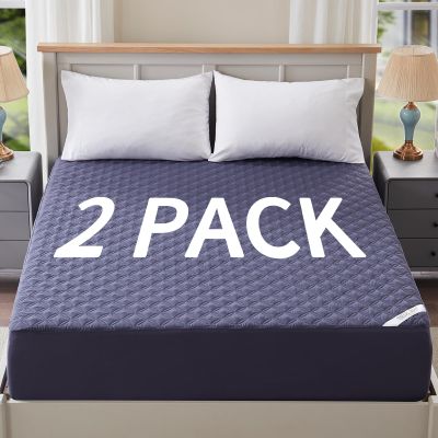 BEDLORE 2 Pack Waterproof Mattress Protector, King Size Pad with Deep Pocket 6"-18" Depth, Soft Breathable Dirt Proof Single Bed Mattress Cover for Bedroom, Dorm Room (Navy Blue)