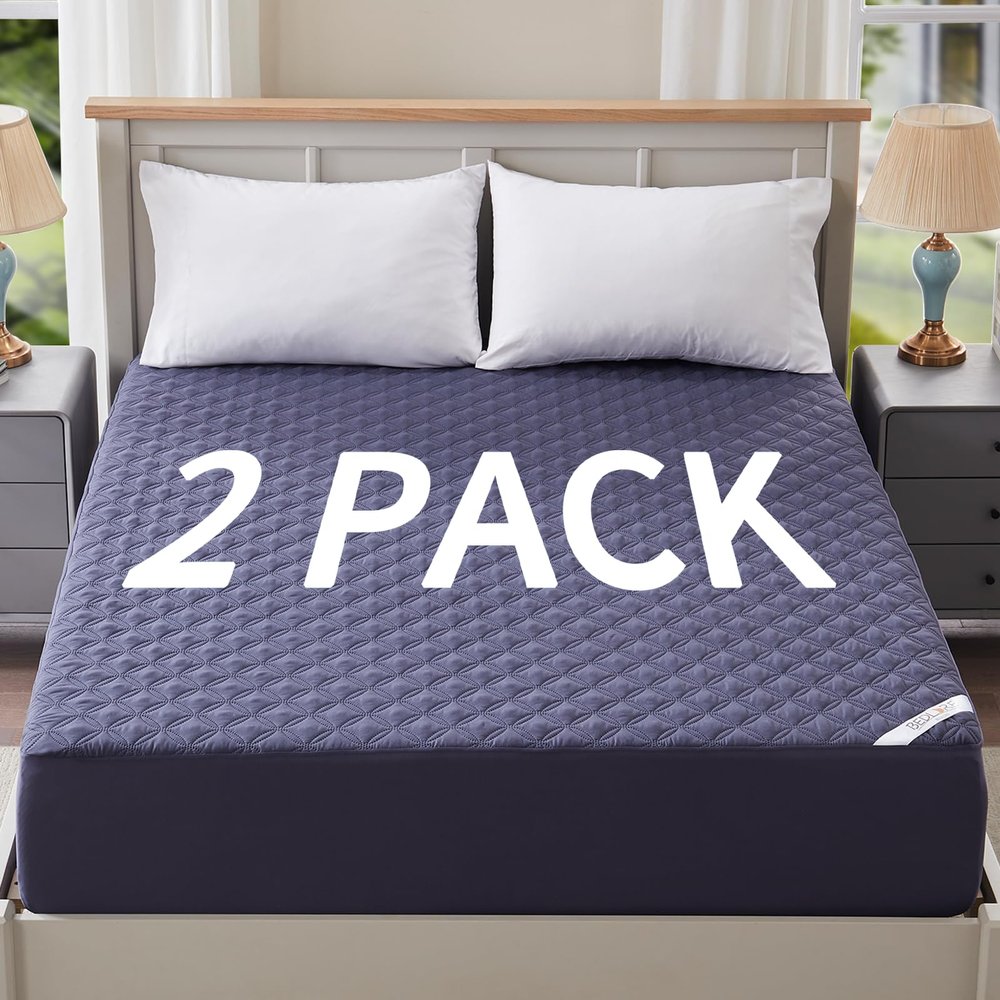 BEDLORE 2 Pack Waterproof Mattress Protector, King Size Pad with Deep Pocket 6"-18" Depth, Soft Breathable Dirt Proof Single Bed Mattress Cover for Bedroom, Dorm Room (Navy Blue)