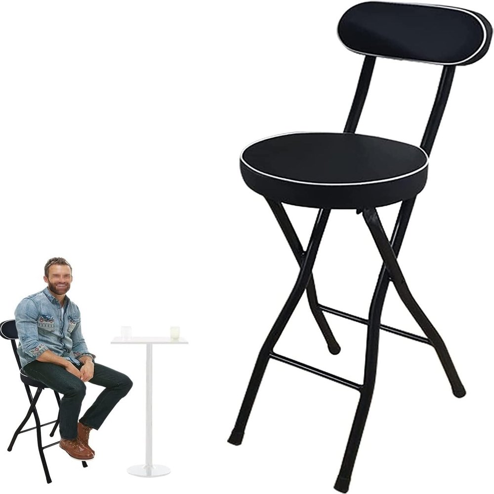 DUANZEYUQA Modern White Folding Breakfast Kitchen Bar Stool with Backrest and Footrest Counter Height High Chair(Black,65cm/26inch)