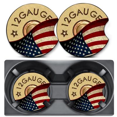 2 Pack Car Coasters for Cup Holders,Single Bullet Flag Car Coasters,2.75" Universal Size Anti Slip Rubber Mat,Automotive Interior Accessories,Auto Cup Holder Decor,Gifts for Father Men Women