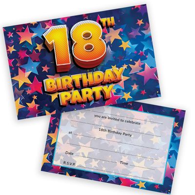 18th Birthday Party Invitations Men Women - Celebration Stars 20 Pack - Adults Birthday Invitations for Friends Family A6 Party Invites Invitation Cards with Folding Envelopes