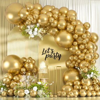 114pcs Metallic Gold Balloons Arch Kit, 18 12 10 5 inch Chrome Gold Latex Balloons Different Sizes Pack for Graduation Wedding Birthday New Year Party Decorations