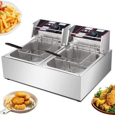 Commercial Deep Fryer - 2500W 10L Double Tank Electric Deep Fryers With Baskets And Lids, Stainless Steel Countertop Oil Fryer For French Fry Restaurants Supermarkets Fast Food Stands