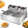Commercial Deep Fryer - 2500W 10L Double Tank Electric Deep Fryers With Baskets And Lids, Stainless Steel Countertop Oil Fryer For French Fry Restaurants Supermarkets Fast Food Stands view 1